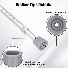 Dexspoeny 8Pcs Rubber Walker Tips Set 1 & 1/8 in Heavy Duty Replacement, 4 Gray Non Slip Cane Tips and 4 Walker Pads,Universal Shaft Walker Accessory for Walking Sticks,Shower Chairs,Commodes,Canes L