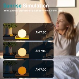JALL Wake Up Light Sunrise Alarm Clock for Kids, Heavy Sleepers, Bedroom, White Noise Sound Machine with 17 Nihgt Lights, 25 Soothing Sounds, Bluetooth Speaker, Dual Alarms, FM Radio, Wood Grain