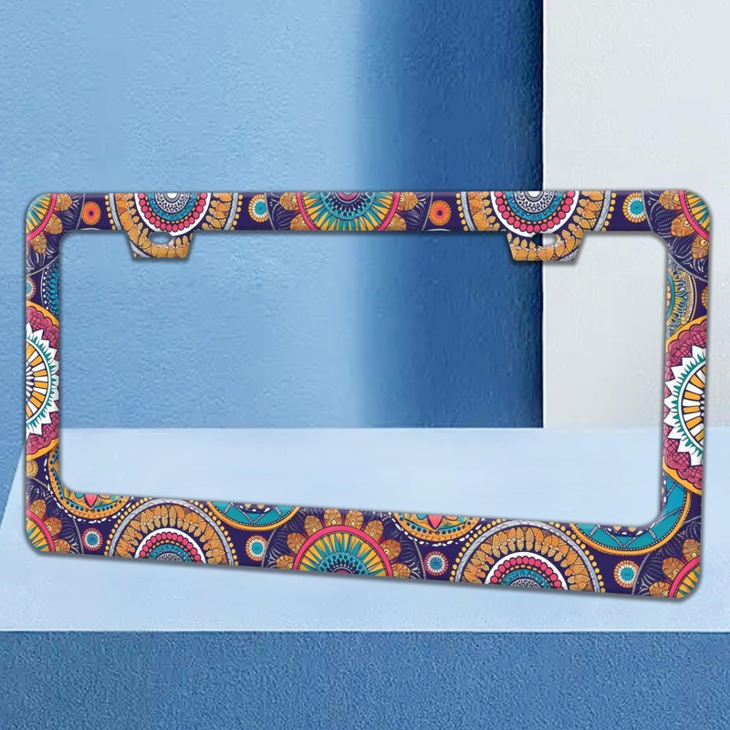 Mandala Flowers License Plate Frame Floral Print License Plate Holders