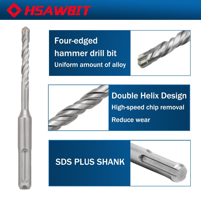 hsawbit 10PCS Masonry Drill Bits Set with SDS Plus Shank,