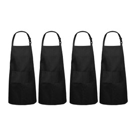 Parthan Pack of 4 Black Chefs Apron, Adjustable Apron for Men and Women, Apron with Pocket for Home Cooking, Baking, Garden, BBQ, Cooking Apron (Black), Ferrous