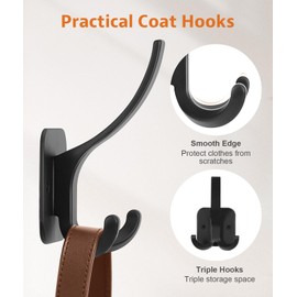 Optish Black Coat Hooks Wall Mount, Wall Hooks for Hanging Heavy Duty, Backpack Hooks for Wall, Metal Towel Hooks for Hat Coat Towel (6Pack, Black)