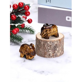 CrystalTears Tiger Eye Crystal Elephant Figuine Carved Healing Crystals Gemstone Elephant Statue Ornament for Home Desk Decor Good Luck Elephant Gifts for Women Men Christmas 1.6”