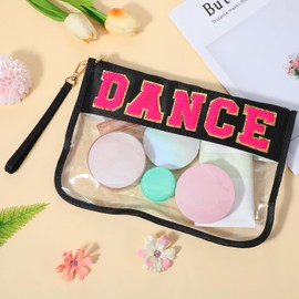 HJZHII Dance Makeup Bag, Dance Recital Bags Clear Dances Bag Chenille Letter Bags with Zipper for Appreciation Gift Cosmetic Pouch Flat Waterproof Travel Purse Competition Women Storage Accessories