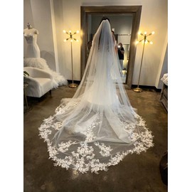 EllieWely Cathedral Length 1 Tier Lace Wedding Bridal Veil F13 3 M White