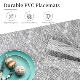 EDanle Vinyl Plastic Placemats Set of 6 Washable Heat Resistant Non-Slip Elegant Indoor&Outdoor Kitchen Dining PVC Woven Table Place Mats (Grey Rhombus)