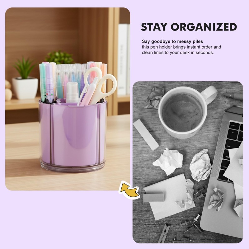 Comix 360° Rotating Pen Holder for Desk, Purple Pencil Holder
