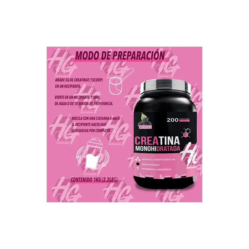 Creatina Suplemento Monohidratada Heragen 1kg 200 Servicios