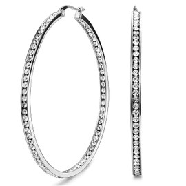 Finrezio 316 Stainless Steel Hoop / Banquet / Creole Earrings for Women with Shiny Zircon, Stainless Steel