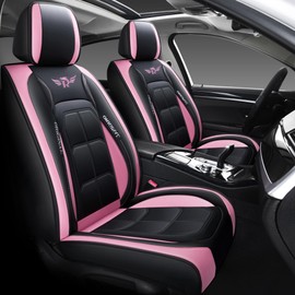 YHCBNKI Universal Fit Car Seat Covers Full Set, Leather Automotive Seat Protectors for 5 Seats, Airbag Compatible, Premium Quality Seat Cover Accessories(BK-Pink)