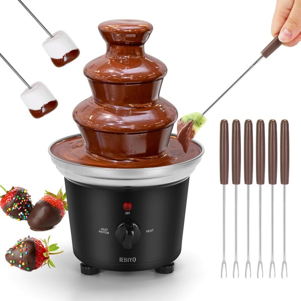 IEBIYO Chocolate Fondue Fountain with 6 Dipping Forks 3 Tiers