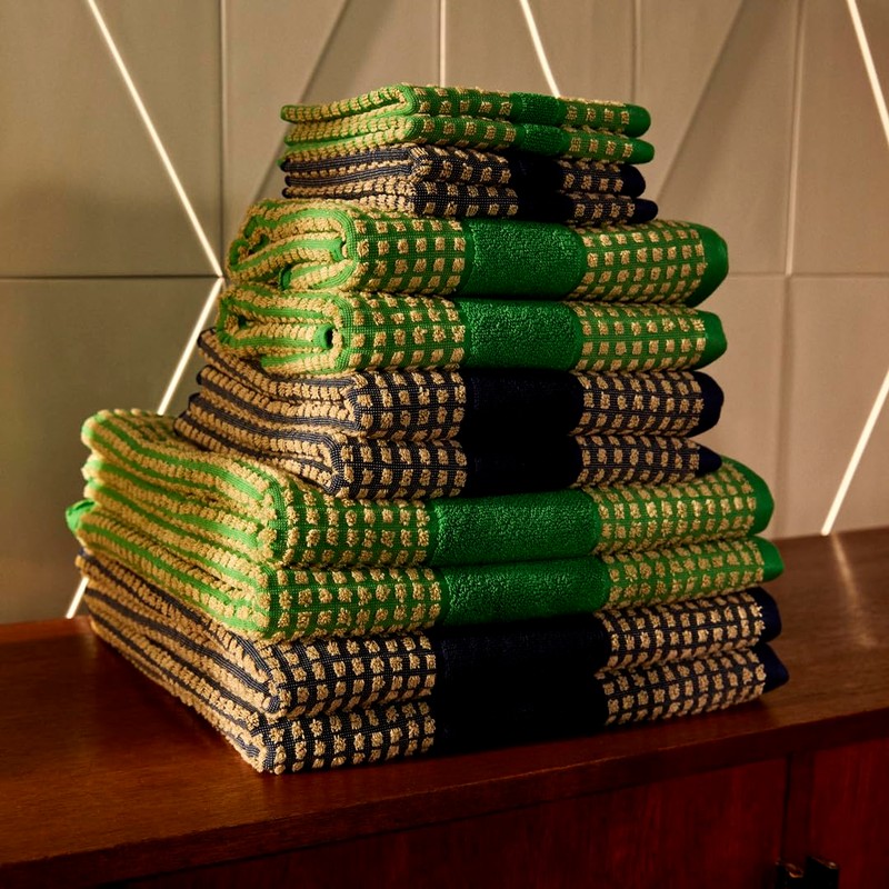 Juna Check Series Washcloth, Dark Blue/Sand, Height 12" Width: 12"