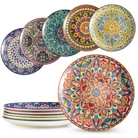 MISSYSSIM Dinner Plates set of 6, 10.5 Inch Large Dessert Salad Plates for Pasta, Steak, Snacks, Colorful Porcelain Serving Dishes for Kitchen & Party, Morden Dinnerware - Bohemian Style