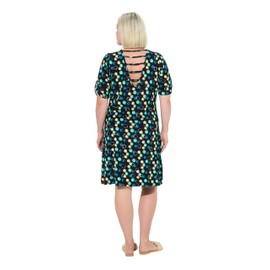 Ulla Popken Women's Plus Size Plus Size Beach Dress Polka Dot Trim Ribbons V-Neck Half Sleeve 837505, black