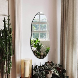 Delma Irregular Wall Mirror for Wall, Entryway, Bedroom, Asymmetrical Mirror with Hooks, Cloud Mirror, Aesthetic Mirror,Frameless Mirror