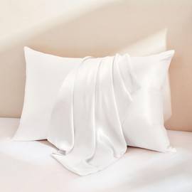 THXSILK 100% Silk Pillowcase for Hair and Skin, 30 Momme Both Sides Grade 6A+ Mulberry Silk Pillow Case with Hidden Zipper, Soft Smooth White Pillowcase(1pc, Queen Size 20"x30")