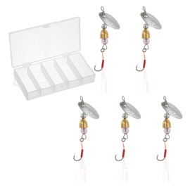 PATIKIL Fishing Lures Spinnerbait, 5 Pack Trout Lures Rooster Tail Fishing Lures Single Hook Trout Spinners 1/8 oz with Tackle Boxes for Freshwater Saltwater Fishing, Silver Tone