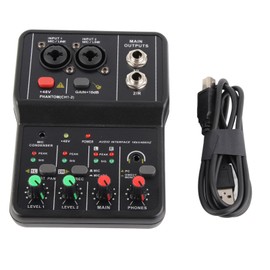 2 Channels Audio Mixer USB 48V Phantom Power Compact Sound Mixing Console for Music Recording Home Karaoke Internet Karaoke