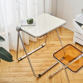 Folding TV Tray Table, Acrylic Foldable Desk No Assembly Required, Space-Saving Clear Side Table for Living Room, Bed Room,Home Office (White) 25.2in(L)*19.7in(W)*26.38in(H)