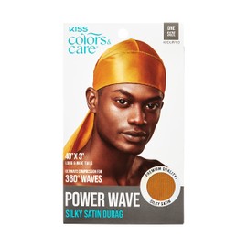 KISS COLORS & CARE Power Wave Silky Satin Durag - Gold, Maximum Wave formation, Ultra-Compression, Breathable Premium Fabric, One Size Fits All, Durable & Versatile For All Hair Types