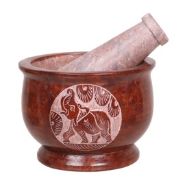 Divit Shilp Mortar and Pestle, Made of Heavy Duty Polished Hard Stone, Natural Stone Grinder For Spices, Pastes, Herbs, Seasoning etc. (Brown Elephant)