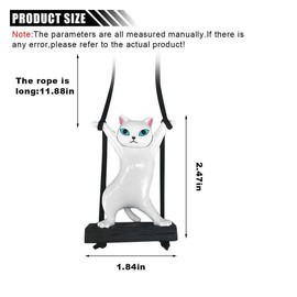 Cute Cat Car Hanging Ornament, Swing Rear View Mirror Charm, Auto Mirror Hanging Decoration, Car Interior Accessories Pendant for Women Men (White)