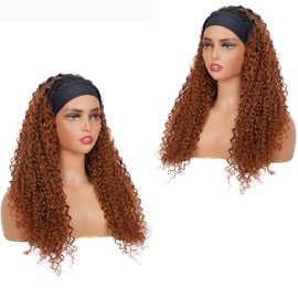 1B/30 Curly Headband Wig Human Hair 22 Inches Ombre Honey Blonde Human Hair Headband wig None Lace Front Wigs Human Hair Wig for Black Women Wear and Go Wig 150% Density wig?1B/30,JC,22Inch)
