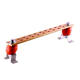 Copper Bus Bar - 12"" Ground Bar - Grounding Kit - Terminal Busbar - Grounding Terminal - Electrical Ground Bar - Grounding Busbar - Copper Ground Bus 2.5kV Insulators - Copper Ground Rod, Brown