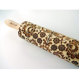 Algis Crafts | FOLK Embossed Rolling Pin for Baking Accessories with Laser Engraved Design | Beautifully Handmade Pattern Rolling Pin | Decorative Dough Roller to Make Unique Bakes and Pottery