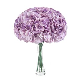 Lansdowns Silk Hydrangea Fake Flower 10pcs DIY Floral Artificial Flower with Stems for Wedding Office Shower Decor Hotel Banquet Home Decor (Fantasy Purple)