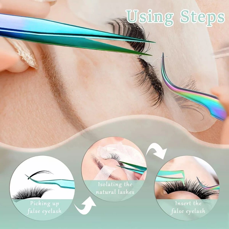 SANBREVE 4 Piezas Pinzas Para Pestañas Mink Camaleón Con Estuche