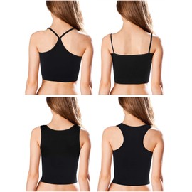 Boao 4 Pieces Crop Tops for Women, Basic Workout Tops Spaghetti Strap Tank Tops Sleeveless Racerback Cami for Sports Gym(Black, Medium)
