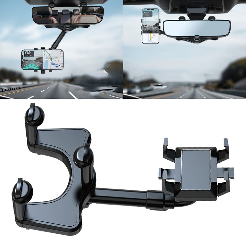 Car Rearview Mirror Phone Mount 360 Degree Rotation Cell Phone