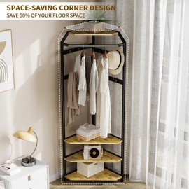 GarveeHome Corner Coat Rack With Shoe Bench Entryway, Corner Hall Tree With 6 Double Hooks, Clothes Rack With Storage Hall Tree With Organizer Shoe Bench Shelf (Vintage 02, 20 * 20 * 71 inch)