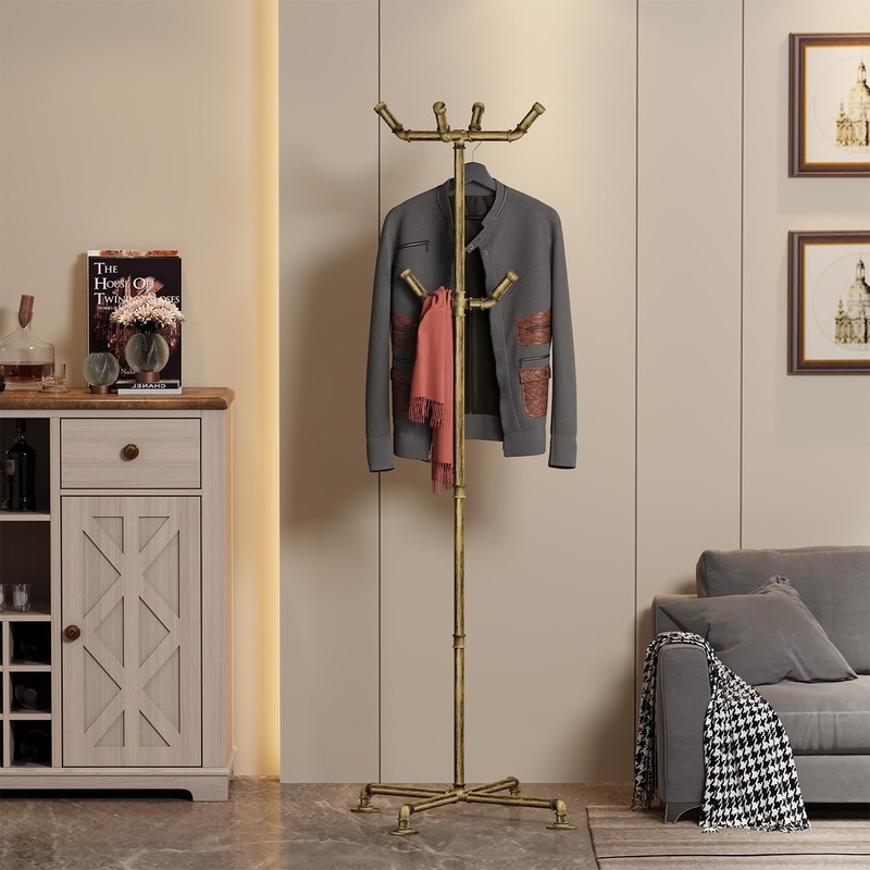THRONKENGER Industrial Coat Rack, Metal Pipe Coat Rack Stand Freestanding