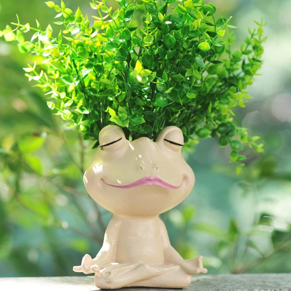 Face Planters Pots Head Yoga Frog Resin Plant Pot with