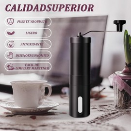 Molinillo de Café Manual de Acero Inoxidable, Moledor de Café en Grano Ajustable con Burr de Cerámica, Incluye Cepillo y Bolsa de Transporte, Molino Portátil para Hogar, Oficina y Camping, Negro
