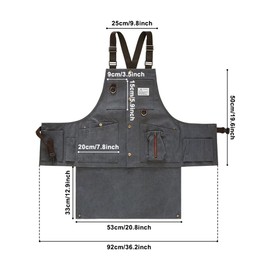 MiOYOOW Work Apron, Adjustable Canvas Kitchen Apron, Cross Back Apron with Multiple Pockets for Work, Kitchen, Garden, Home, Black / Grey