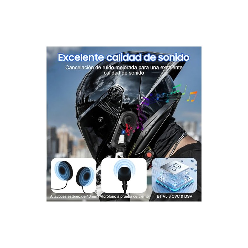 Casco de Motocicleta con Cancelación de Ruido, Auriculares con Asistente