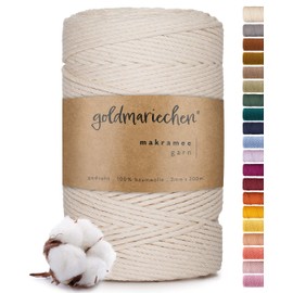 goldmariechen Premium Macrame Yarn (Natural), 3 mm x 200 m, 100% Cotton, Plastic-Free Packaging, Macrame Cotton Yarn for DIY Crafts