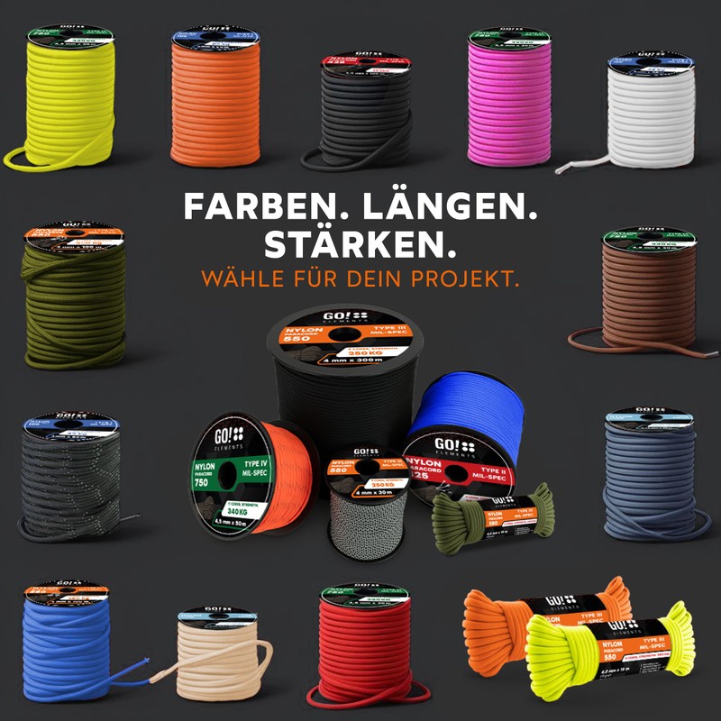 GO!elements 30 m Paracord Rope Made of Tear-Resistant Nylon Cord