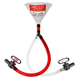 Head Rush Hello My Name is Double Header 2-Tube Beer Bong, 8" x 6.5" Plastic Funnel with Dual Flexible Hose, 2 2-ft Long Thick Tubes for Parties and Games for Adults.