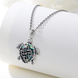 REDSUN Turtle Necklace 925 Sterling Silver CelticTurtle Chain Abalone Shell Necklace Sea Theme Ocean Jewellery Gifts for Women Girls Birthday, Sterling Silver
