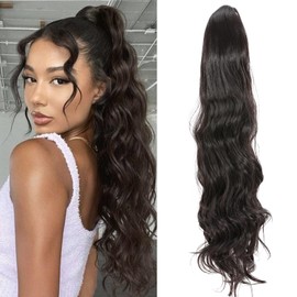 Benehair Ponytail Extensions with Drawstring, 60 cm Long, Wavy Braid Ponytail Hair Extension, Synthetic Ponytail Hairpiece, Ponytail Extension for Women (Natural Black, 160 g)