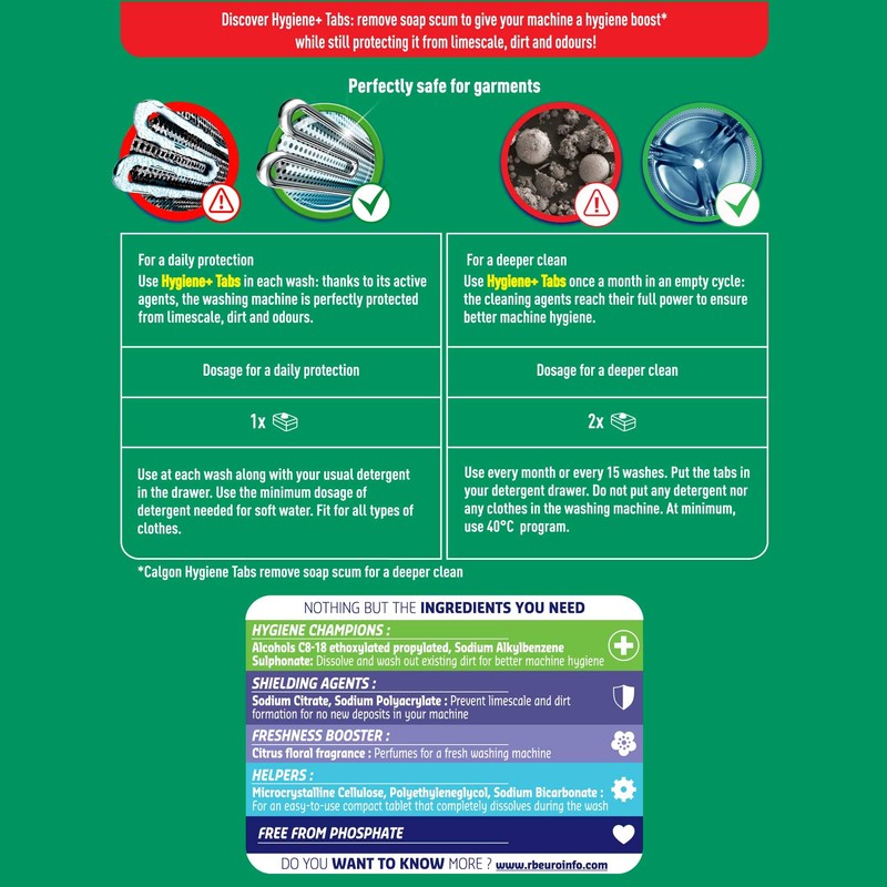 Calgon Hygiene Plus Washing Machine Cleaner & Limescale Remover, Water