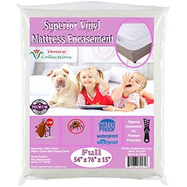 Superior Extra Heavy 8 Gauge Vinyl Mattress Protector Zippered Encasement Cover 100% Waterproof Full White