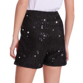 Prebene Girls Sequin Shorts and Heart Sunglasses High Waisted Elastic Short Pants for Party Music Festival Concert Black