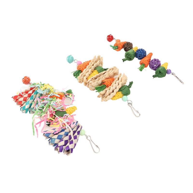 3pcs Parrot Chew Toys Weave Carrot Corn Rattan Balls Shredded