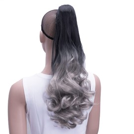 IMISSU Curly Ombre Color Claw Ponytail Hair Extensions Pony Tail Clip in Hairpiece (Ombre Grey)