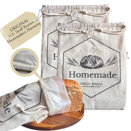 HOMEMAKERS HARMONY 2-Pack XL Linen Reusable Bread Bags for Homemade & Sourdough Breads